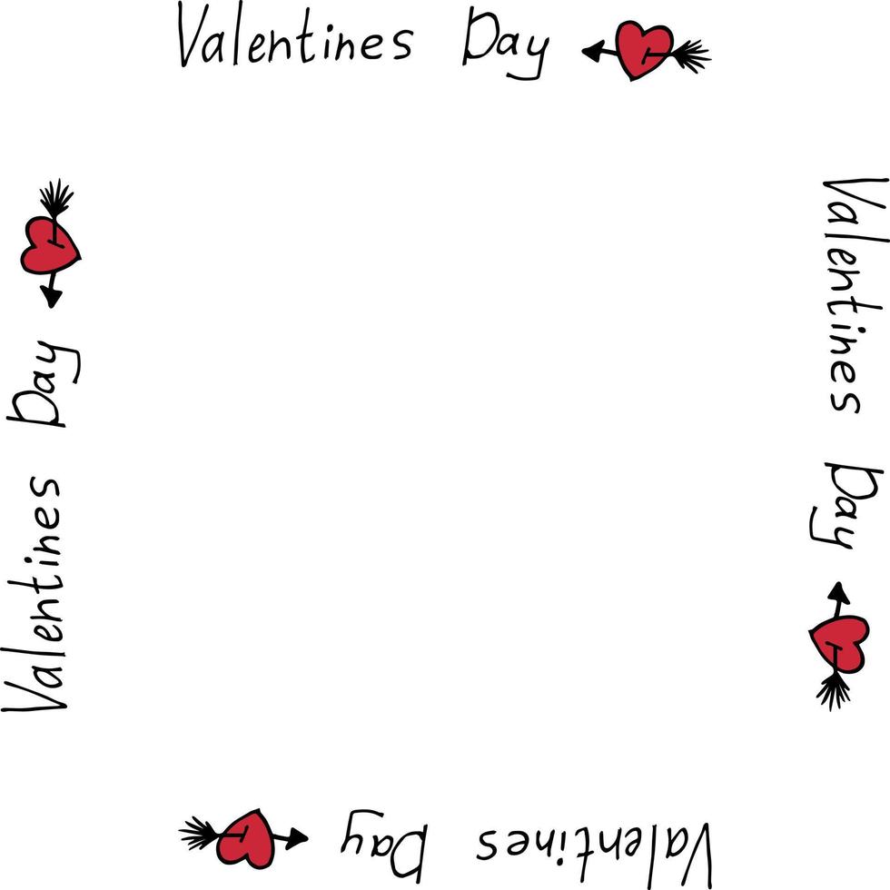 Square frame with words Valentines Day and hearts on white background. Vector image.