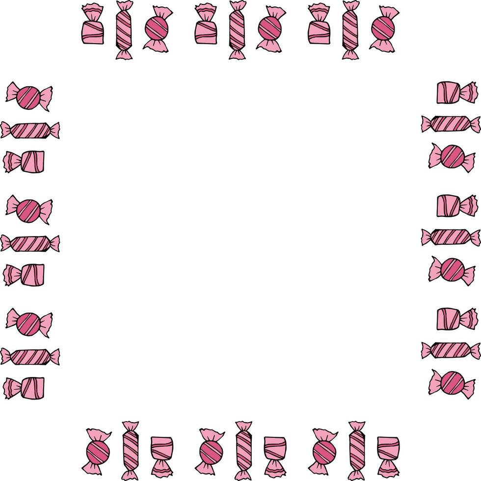 marco cuadrado con caramelos rosas sobre fondo blanco. imagen vectorial vector