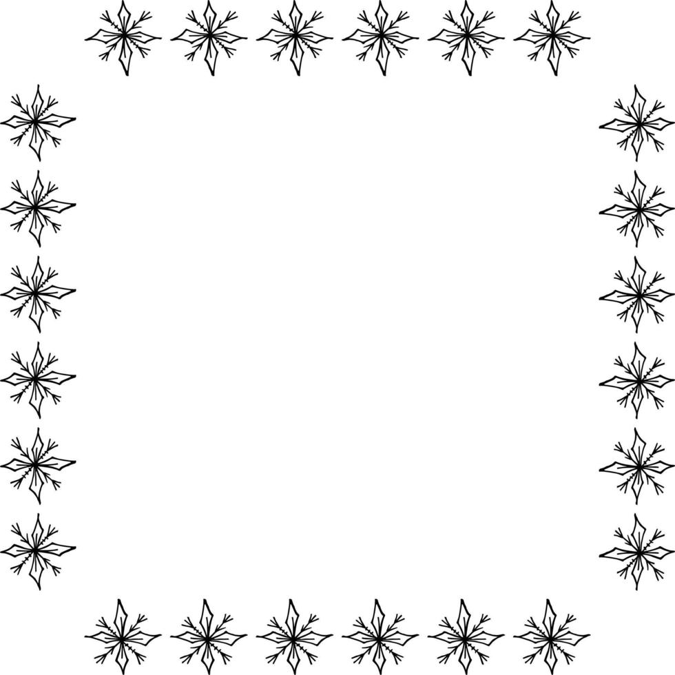 Square frame with doodle black snowflakes on white background. Vector ...