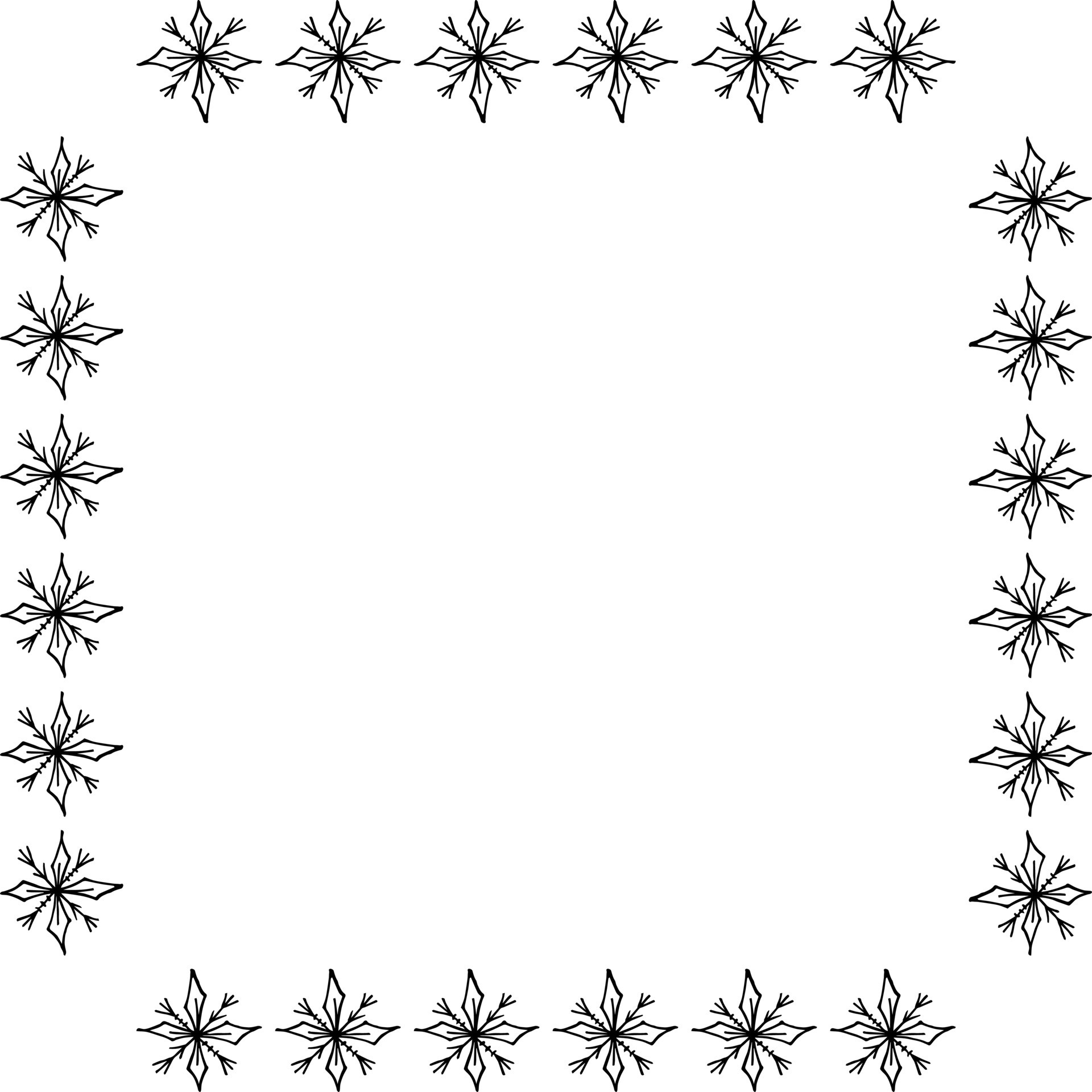 Square frame with doodle black snowflakes on white background. Vector ...