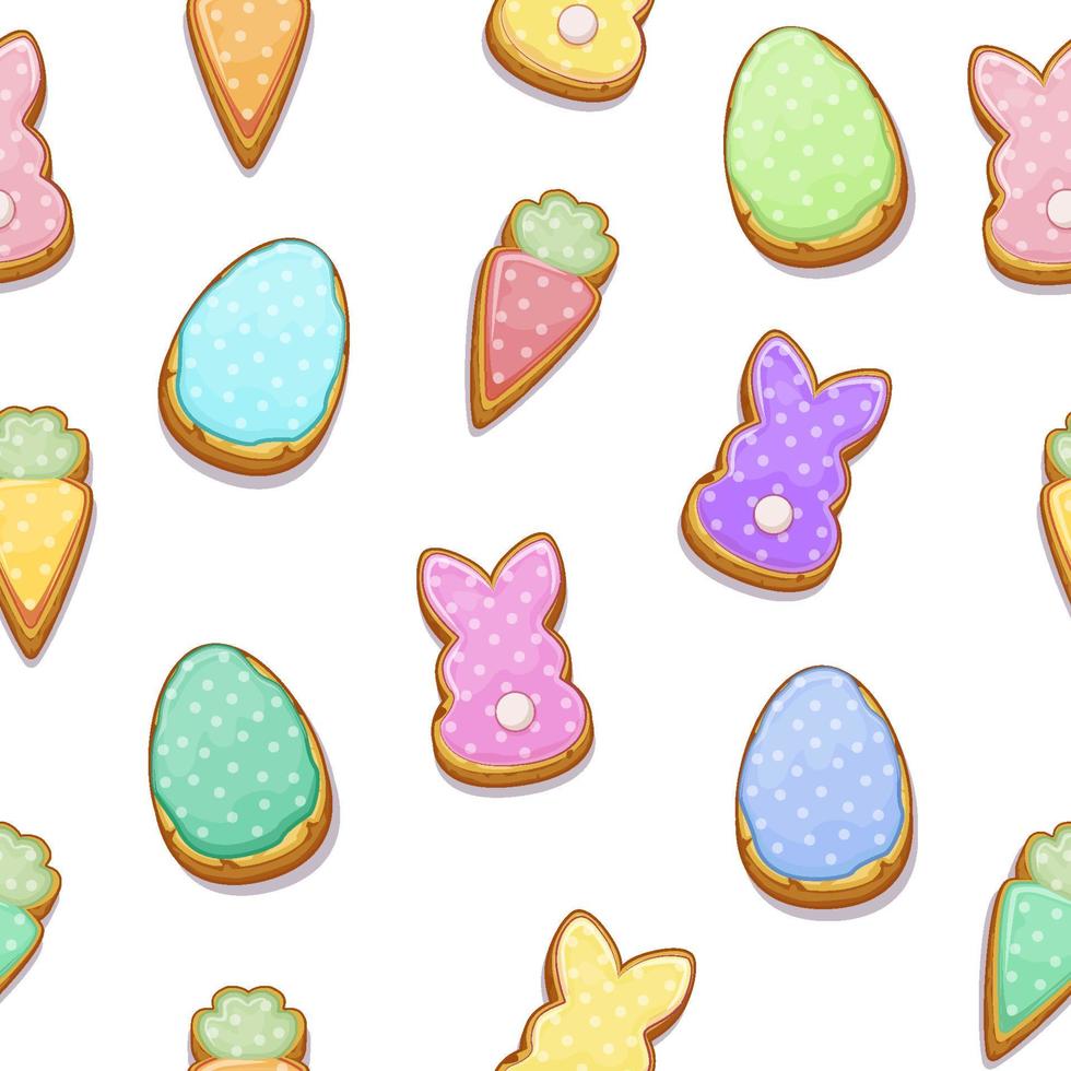 Patrón sin costuras de galletas de pascua, textura de envoltura festiva. ilustración vectorial lindo fondo con conejitos para papel tapiz. vector