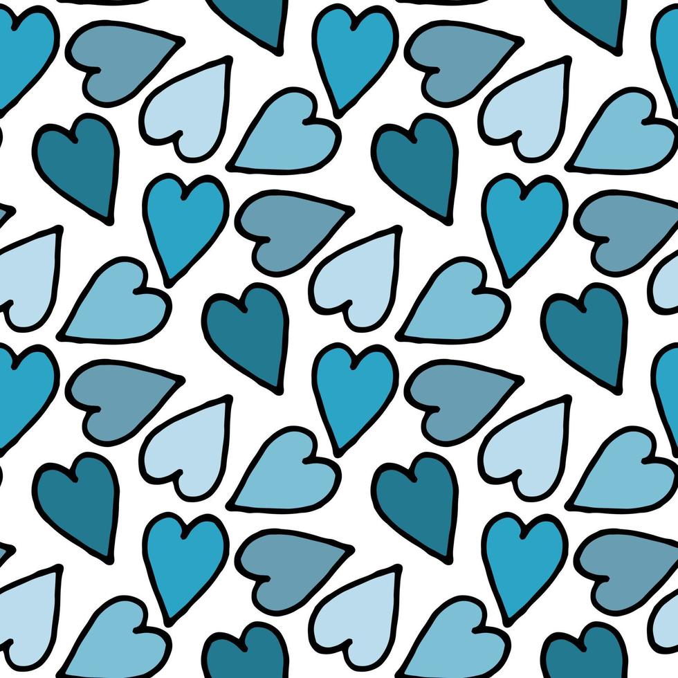 Seamless pattern in blue hearts on white background. Vector image.
