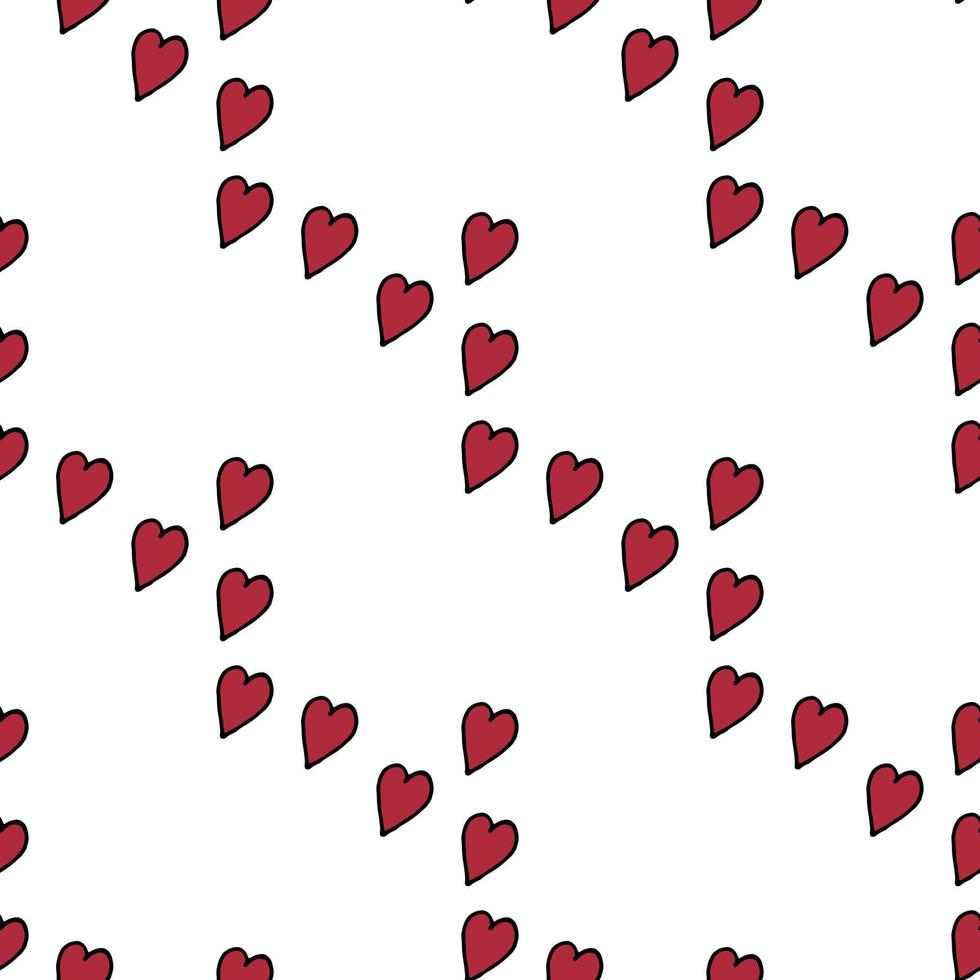 Seamless pattern with red hearts on white background. Vector image.