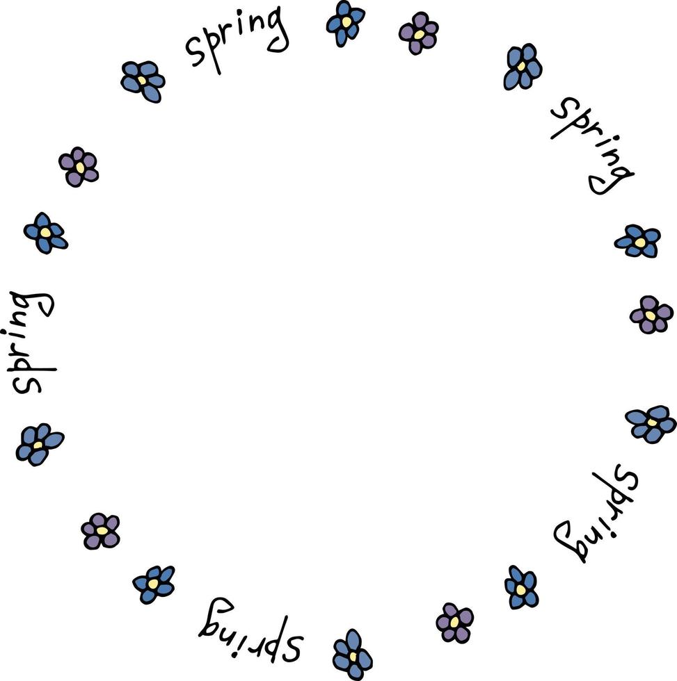 Round frame with flowers and word spring on white background. Vector image.