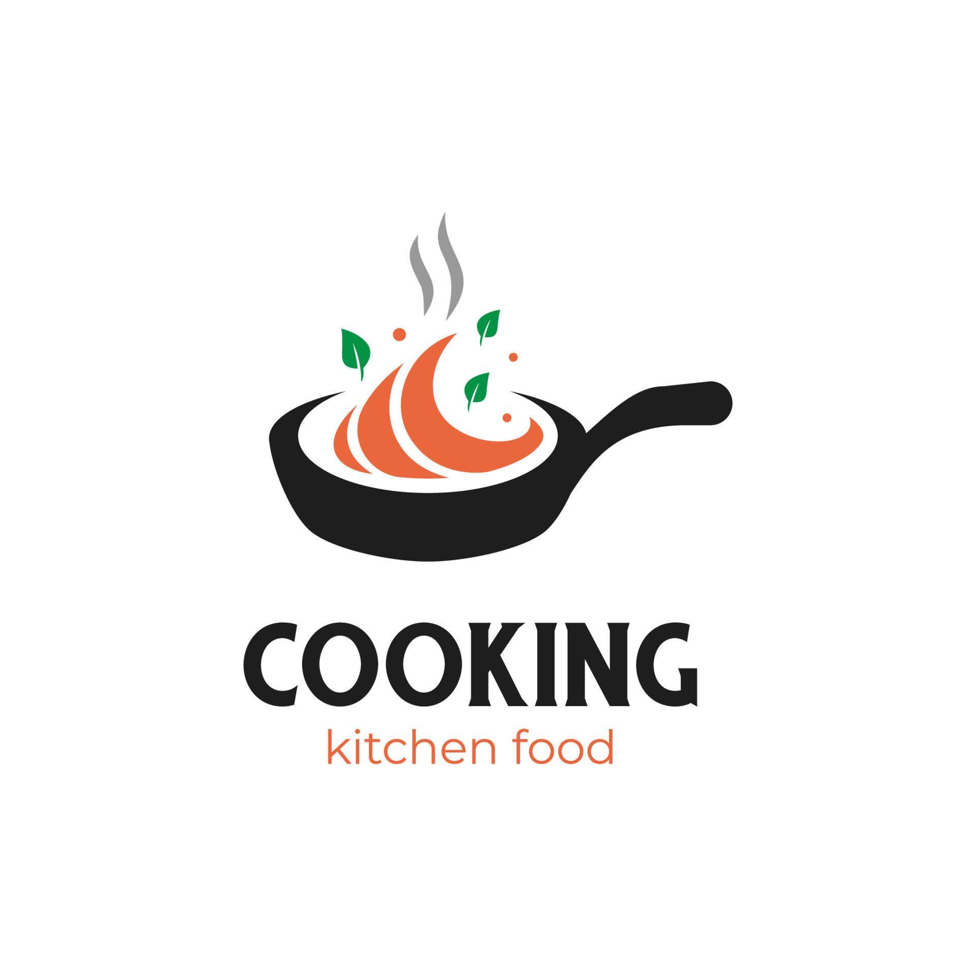 cooking food logo with pan chef vector element, cook fried noodles logo ...