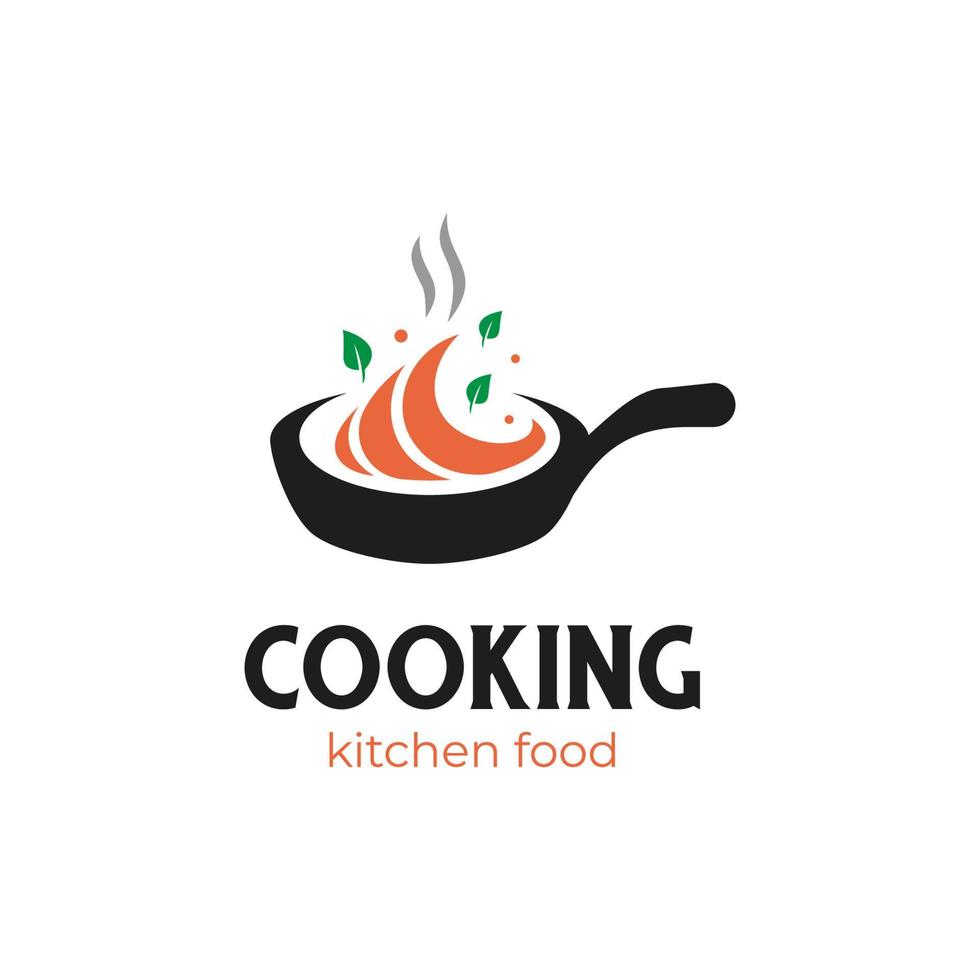 cooking food logo with pan chef vector element, cook fried noodles logo icon design elements