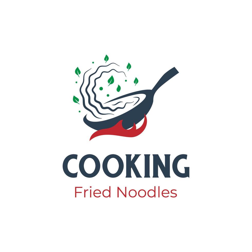 cooking food logo with pan chef vector element, cook fried noodles logo icon design elements