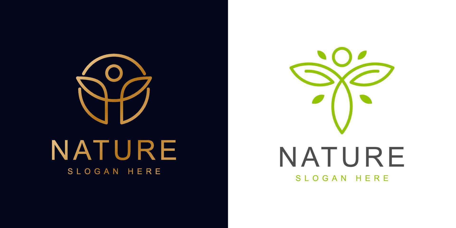 minimalist simple logo of people leaf for healthy life, Wellness Green Leaf Leaves with Human