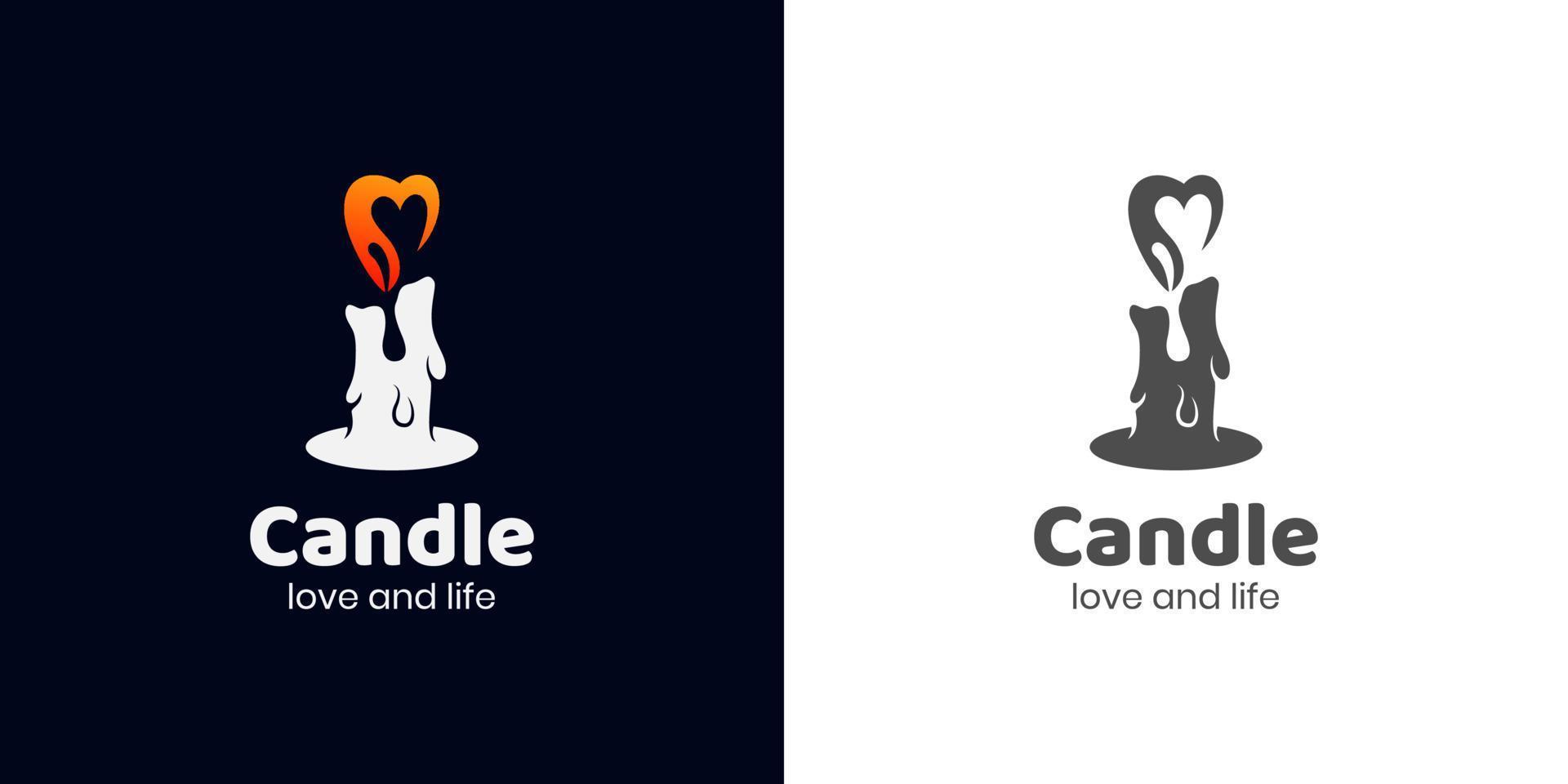 logotipo de vela fundida y llama de fuego con corazón de símbolo el concepto de amor, romance, diseño de elemento de vector de tristeza