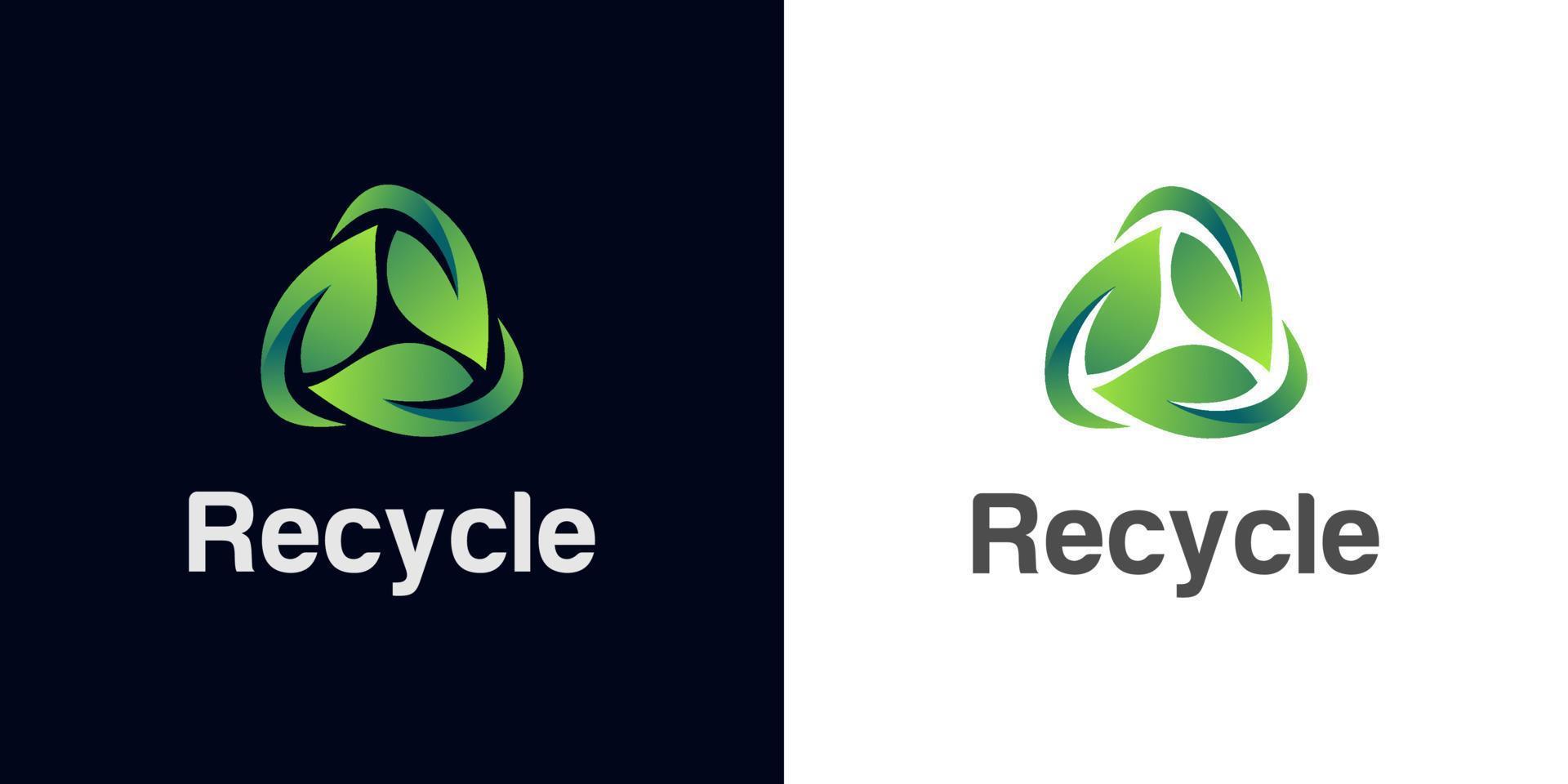 reciclaje de triángulo con hoja verde, logotipo de ecología de reciclaje, ilustración de vector de icono de hoja, diseño de logotipo ecológico