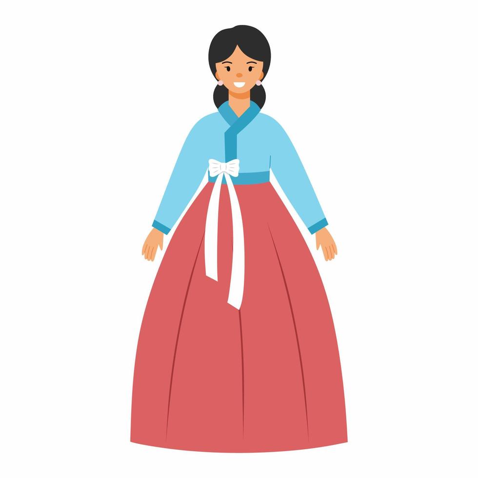 mujer de asia. ropa tradicional coreana. hanbok personaje vectorial en estilo de dibujos animados. vector