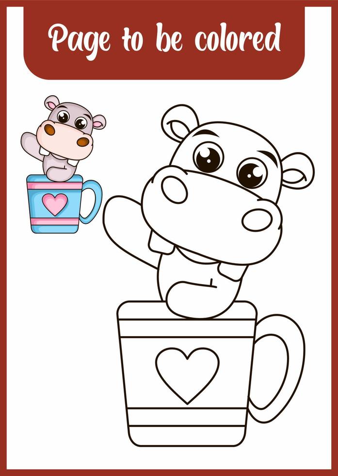 coloring a cute hippopotamus in a cup vector