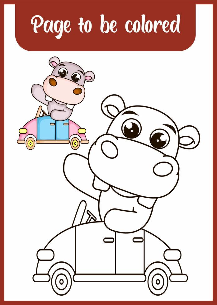 coloring cute hippopotamus in the car vector