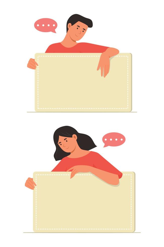 Couple of Man and Woman Holding a Blank Board with Copy Space vector