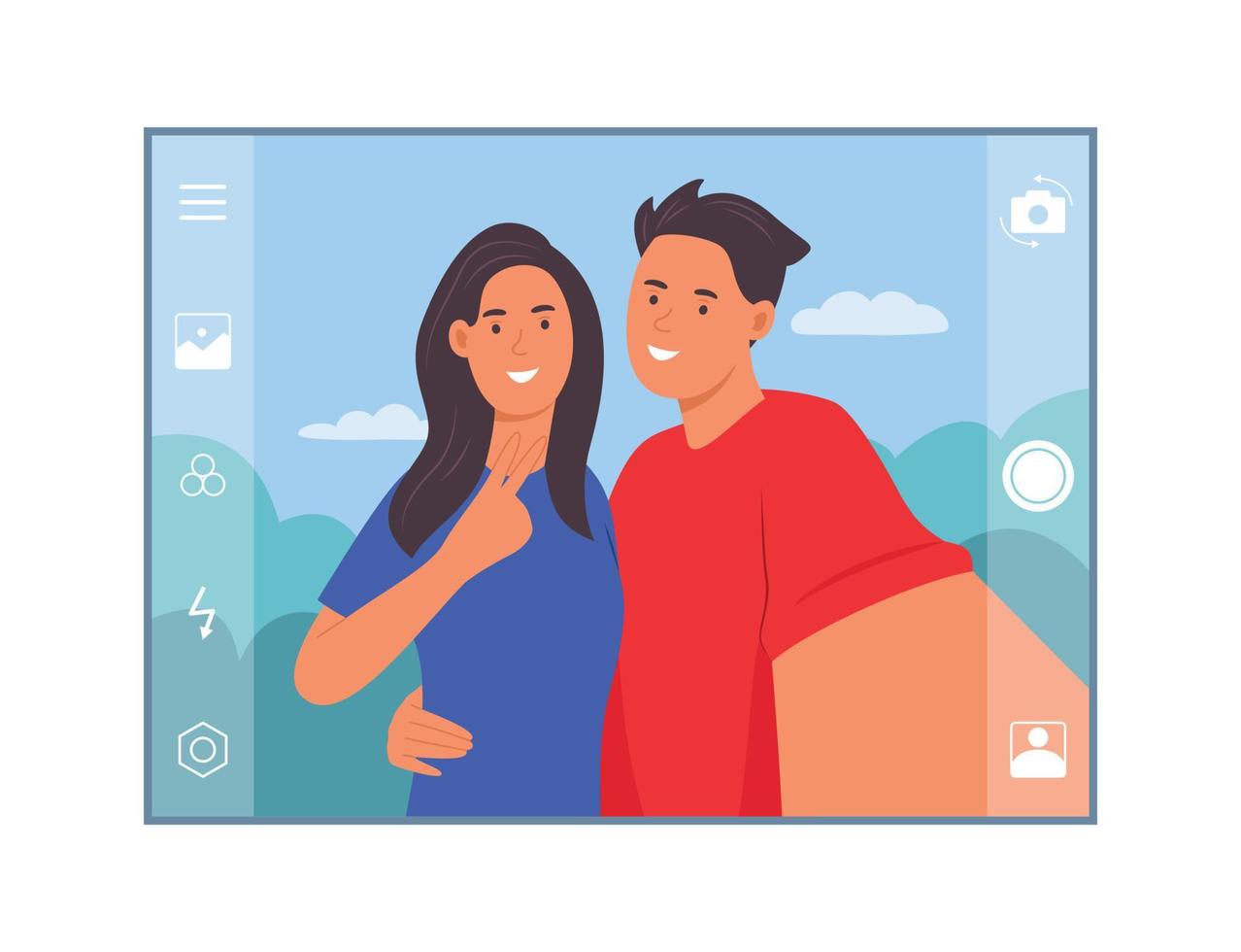 pareja de hombre y mujer tomando selfie foto concepto ilustración vector