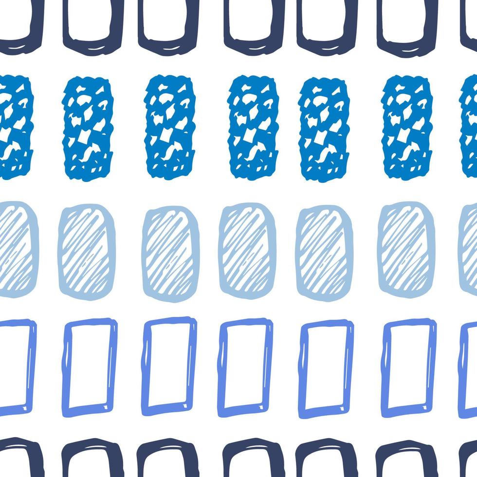 Abstract geometric seamless vector pattern. Rectangular shapes, blue horizontal stripes on a white background. For prints of fabric, packaging, textile products.