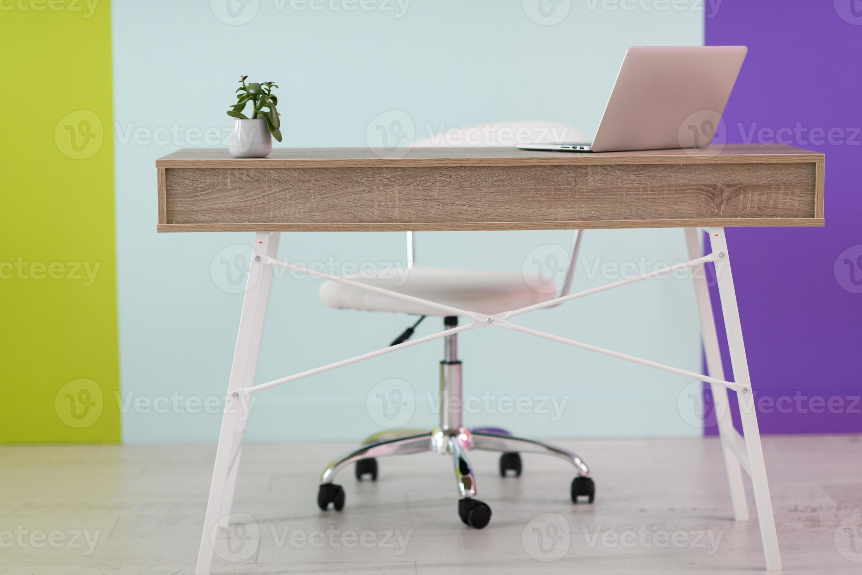 home office concept. chair, laptop, desk and flowers. 11593570 Stock