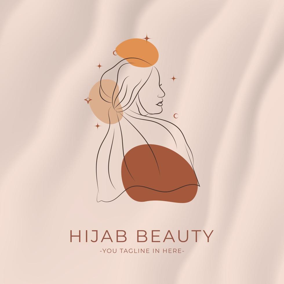 modern minimalistic feminine hijab line art logo beauty vector