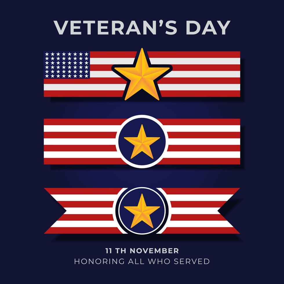 flat design veterans day with golden star illustration vector