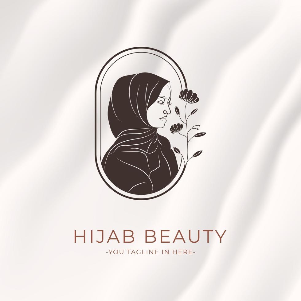 feminine hijab minimal logo template design vector