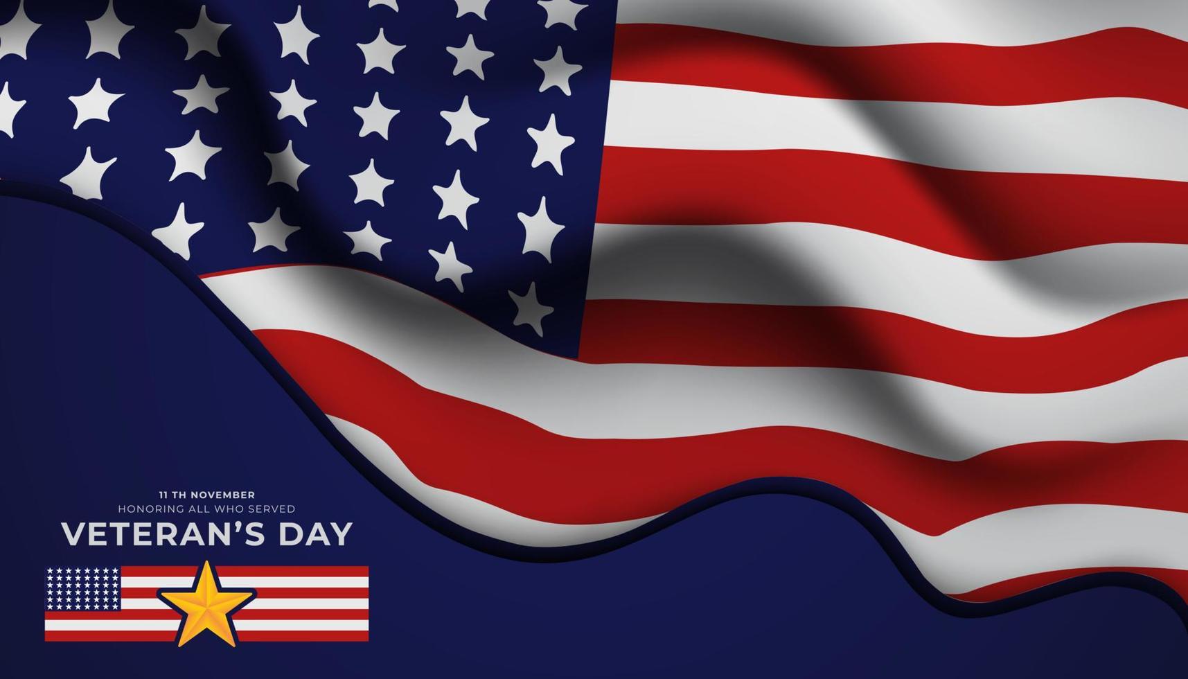 Happy veterans day with waving national flag background vector