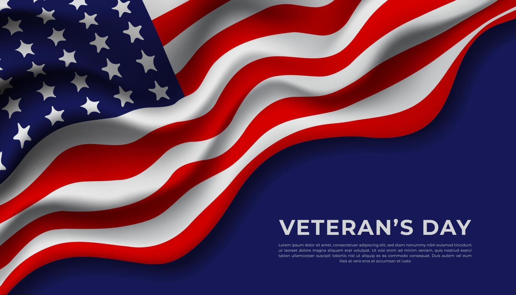 happy veterans day with waving flag background vector