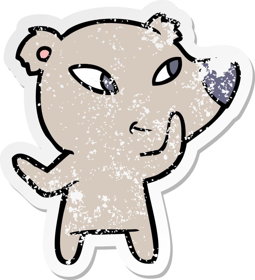 distressed sticker of a cute cartoon bear vector