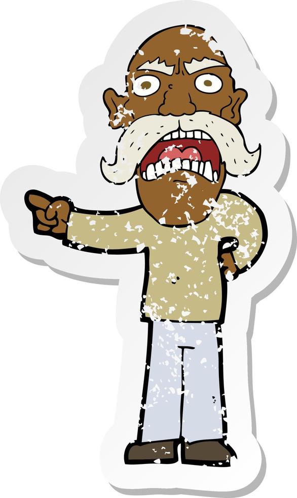 retro distressed sticker of a cartoon angry old man vector