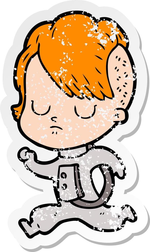 distressed sticker of a cartoon woman vector