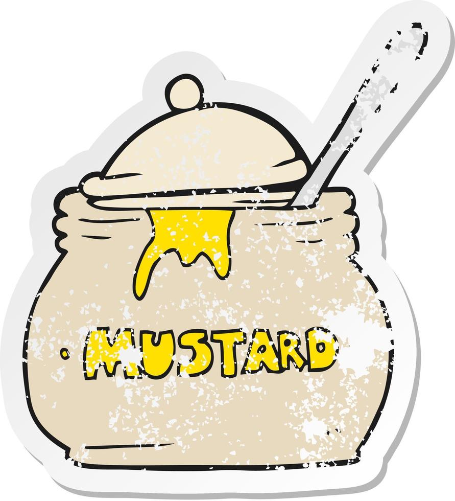 retro distressed sticker of a cartoon mustard pot vector