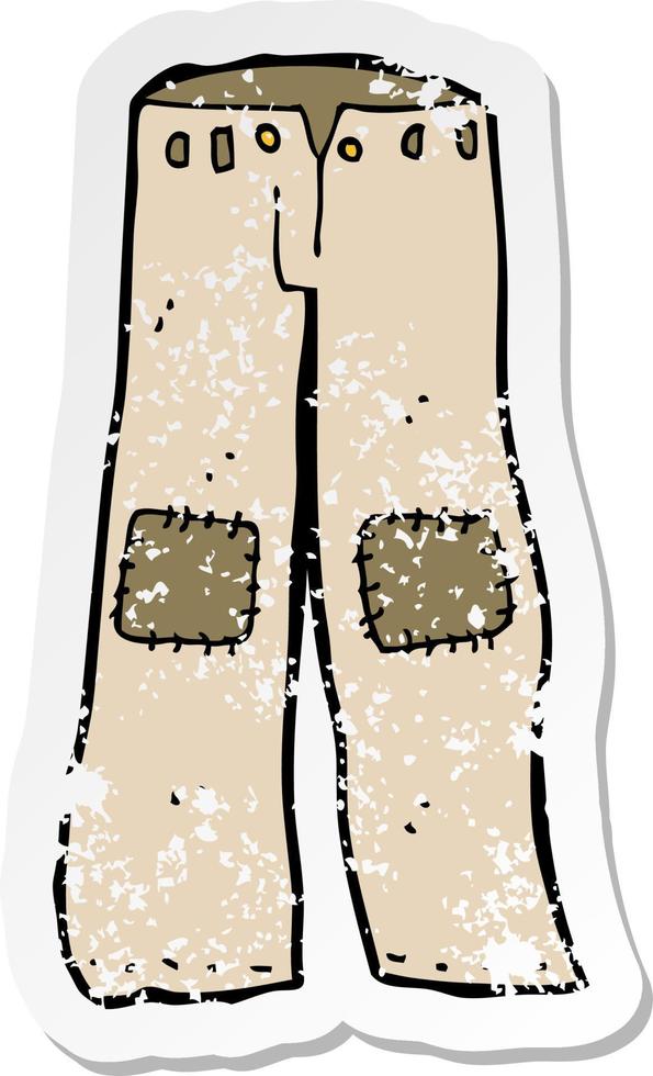 retro distressed sticker of a cartoon patched old pants vector
