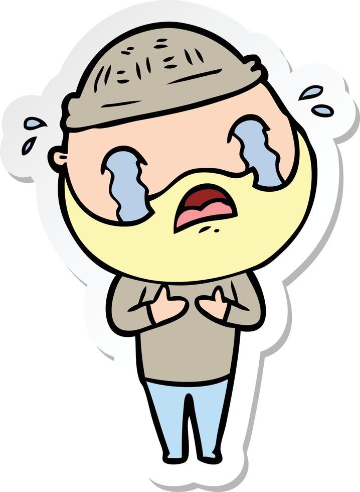 sticker of a cartoon bearded man crying vector