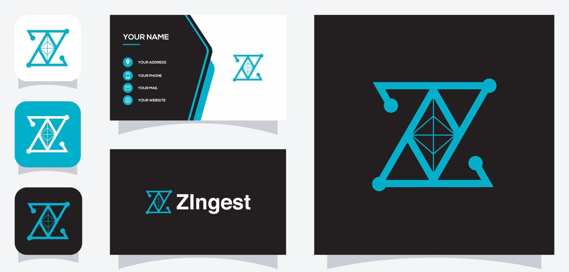 Vector graphic of Letter Z technology Logo design with business card