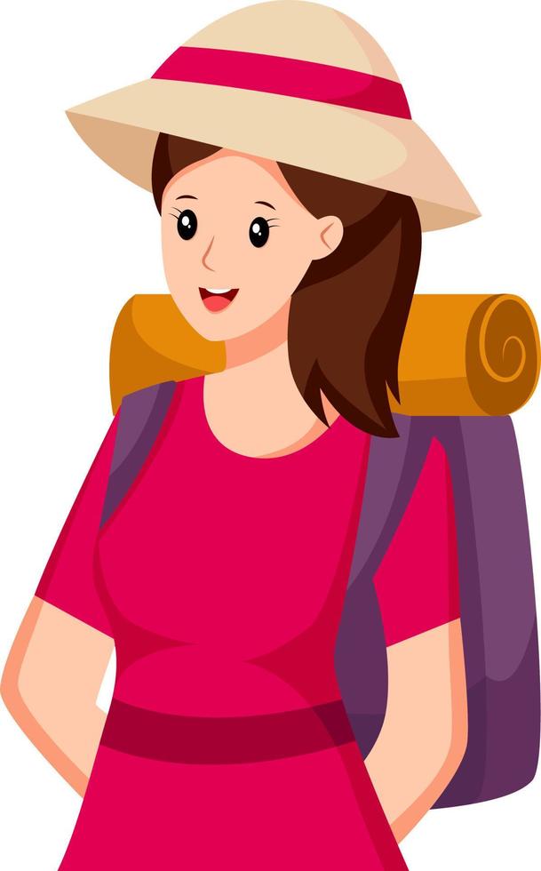 ilustración de diseño de personajes de viaje de niña vector