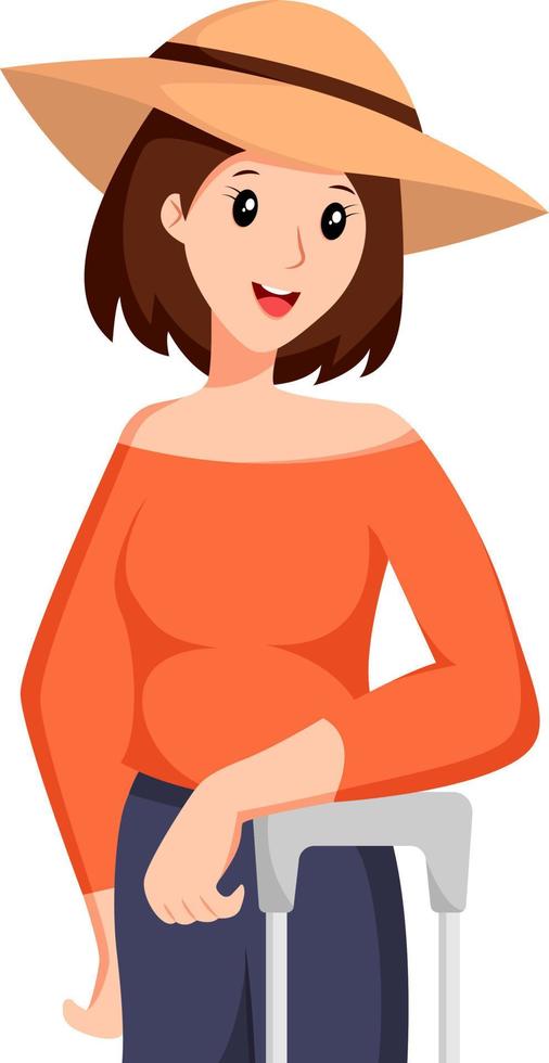 Girl Traveling with Suitcase Character Design Illustration vector