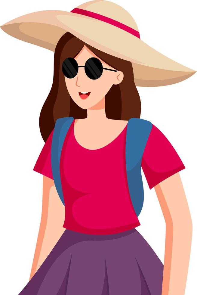 chica con gafas de sol que viaja ilustración de diseño de personajes vector