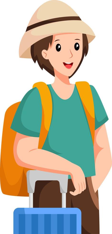 Boy Traveling with a Suitcase Character Design Illustration vector