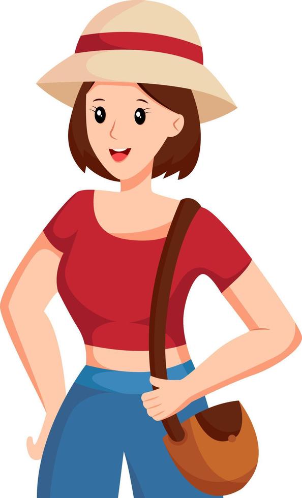 Girl Traveling with Sling Bag Character Design Illustration vector