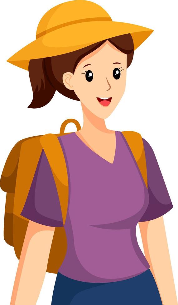 Happy Girl Traveling Character Design Illustration vector