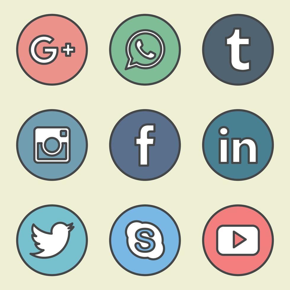 Outlined Social Media Icons vector