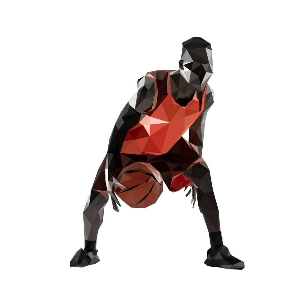 professional basketball player in sportswear with moving ball action low poly vector