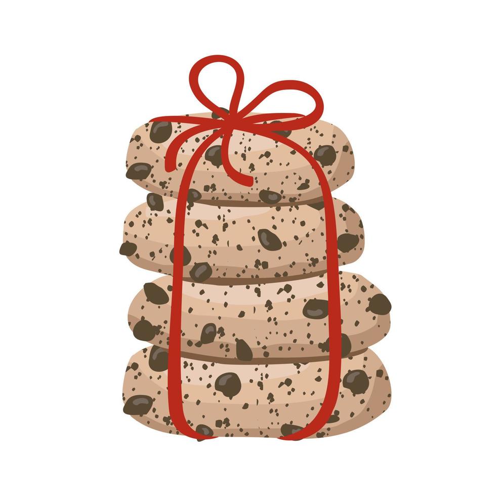 Cookies with chocolate in a bundle, red ribbon. vector