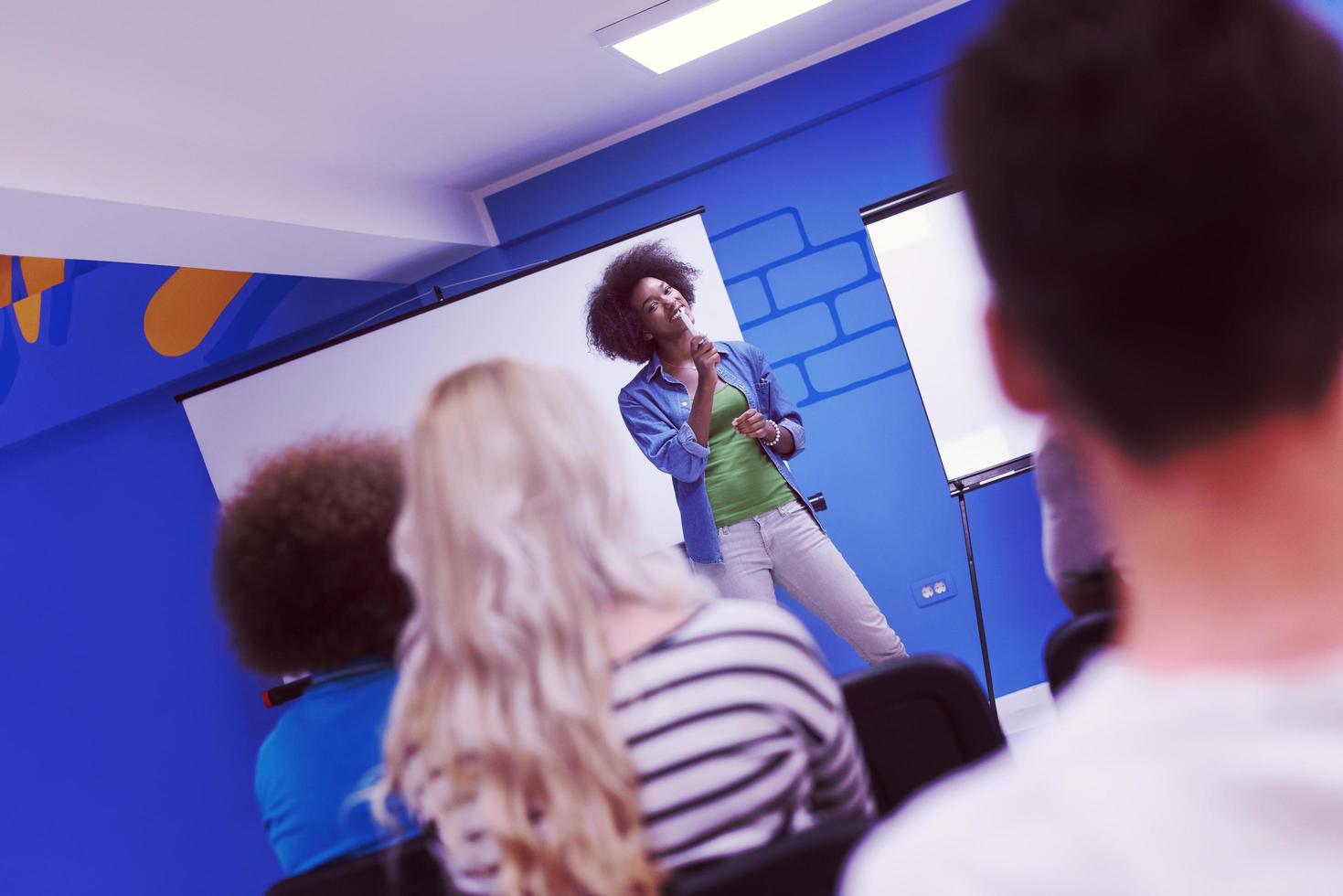 Black woman Speaker Seminar Corporate Business Meeting Concept photo