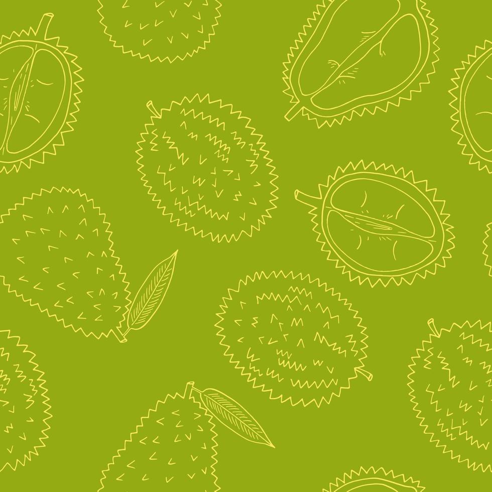 durian fruit seamless pattern hand drawn in doodle style. wrapping paper, background, wallpaper, textile vector