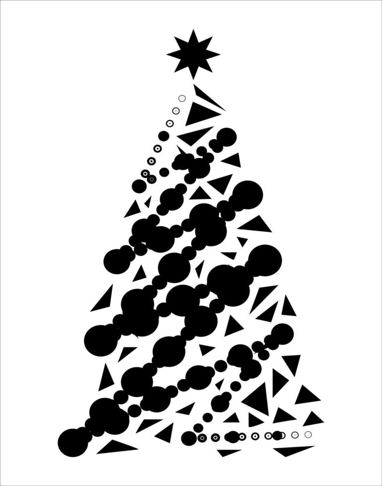 ilustración del árbol de navidad. blanco y negro, árbol de navidad monocromático decorativo, ilustración estilizada. vector