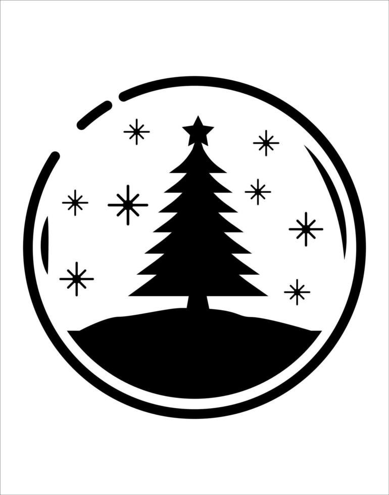 ilustración del árbol de navidad. blanco y negro, árbol de navidad monocromático decorativo, ilustración estilizada. vector