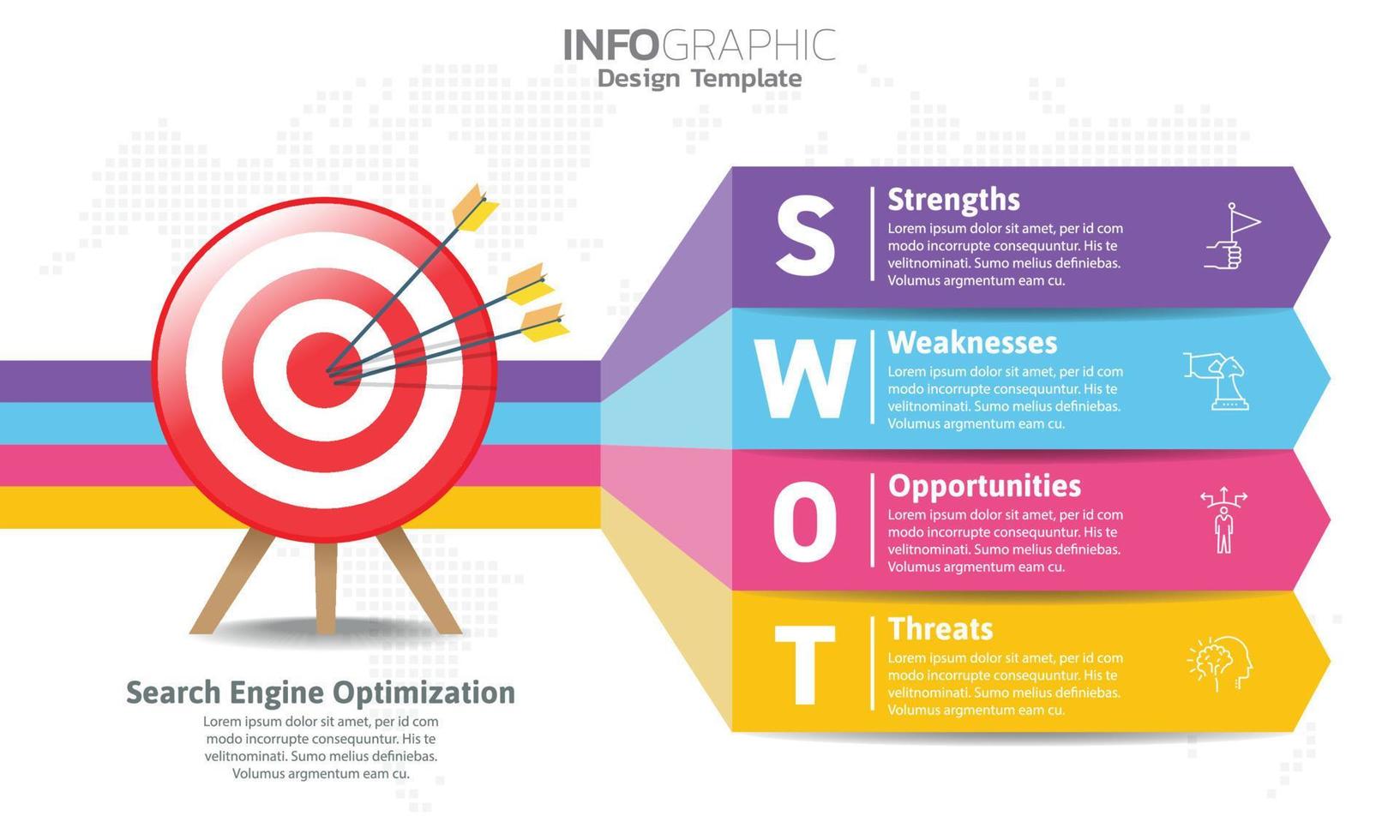 infográfico 4 pasos seo para contenido, diagrama, diagrama de flujo, pasos, partes, línea de tiempo, flujo de trabajo, gráfico. vector