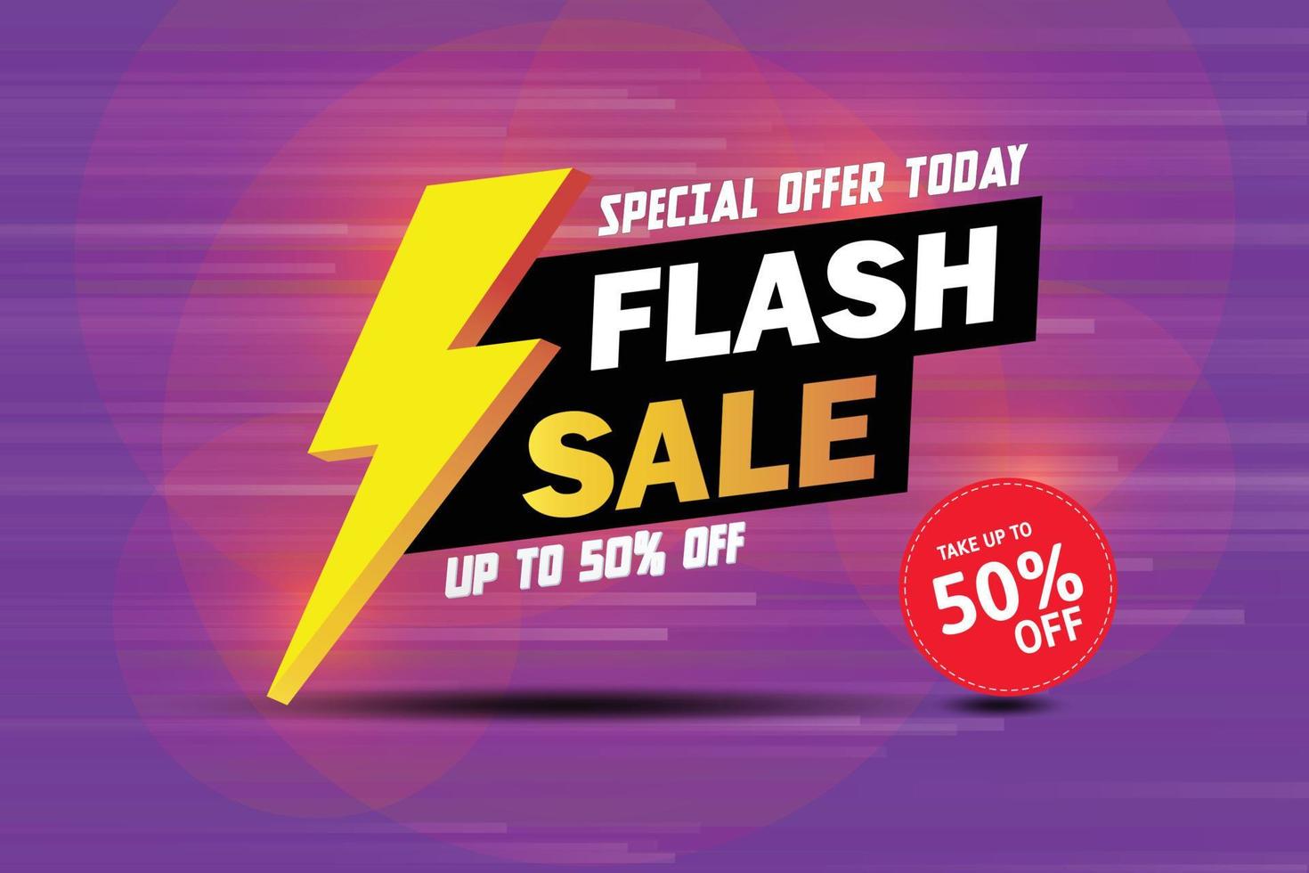 Flash sale banner template on hot color background. vector
