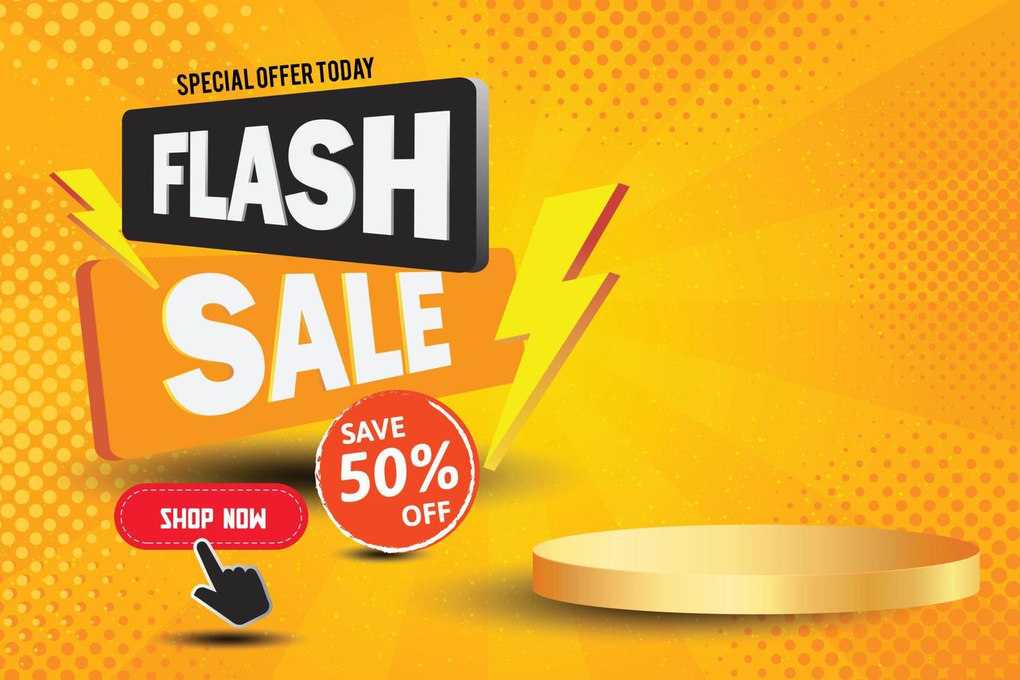 Flash sale banner template on hot color background. vector