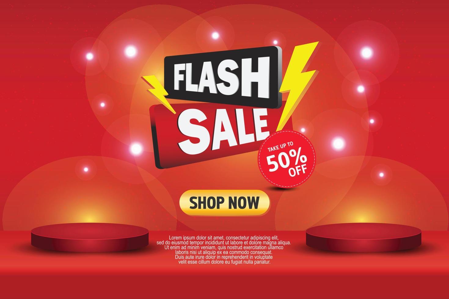 Flash sale banner template on red background. vector